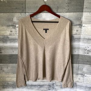 EILEEN FISHER LIGHTWEIGHT SILK TENCEL BLEND V-NECK SWEATER TAN WOMEN’S LARGE